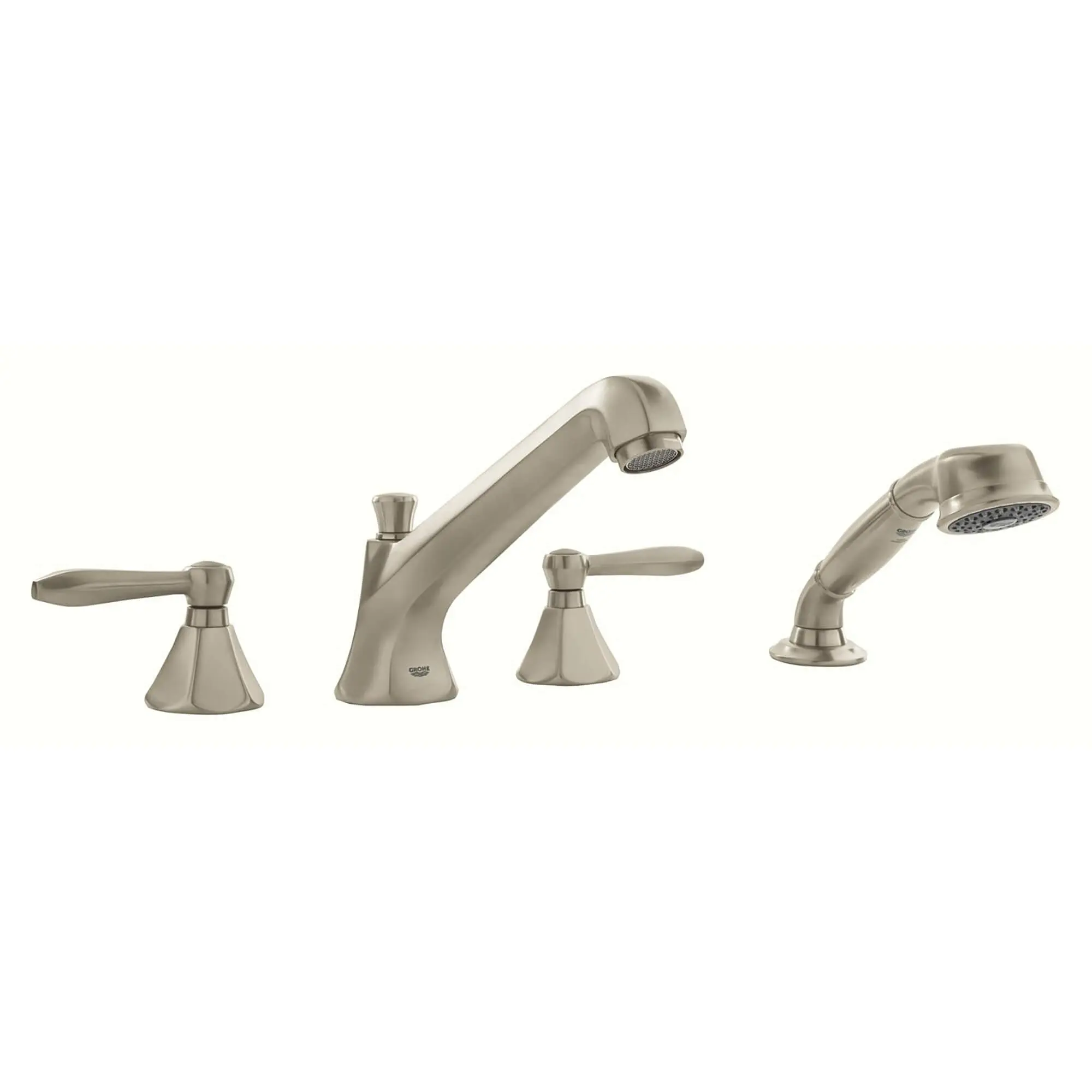 4-Hole 2-Handle Deck Mount Roman Tub Faucet with 2.5 GPM Hand Shower